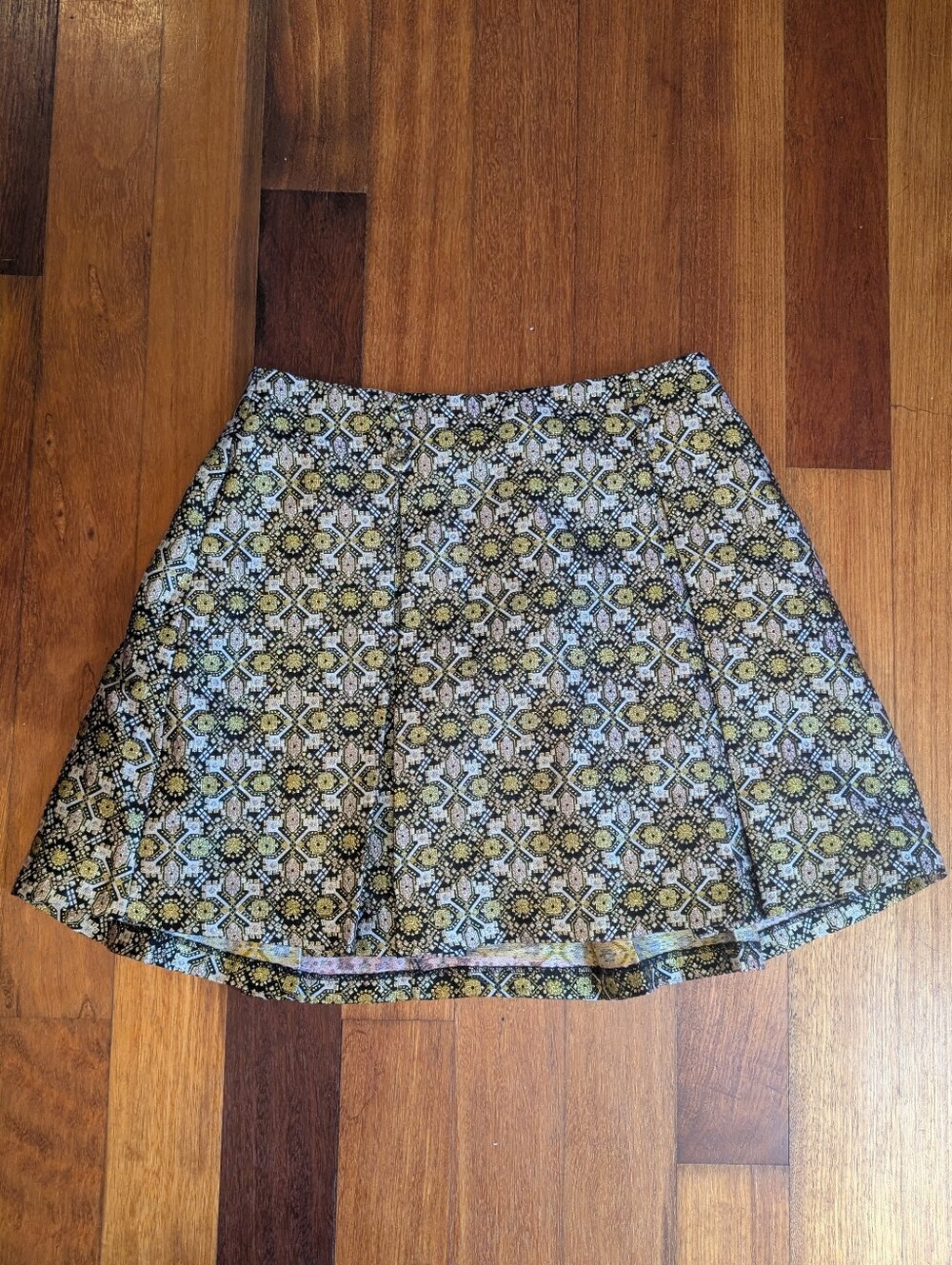 Modcloth Printed A-Line Skirt in Black and Yellow